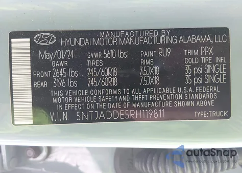 2024 Hyundai Santa Cruz Se from USA, damaged, VIN 5NTJADDE5RH119811